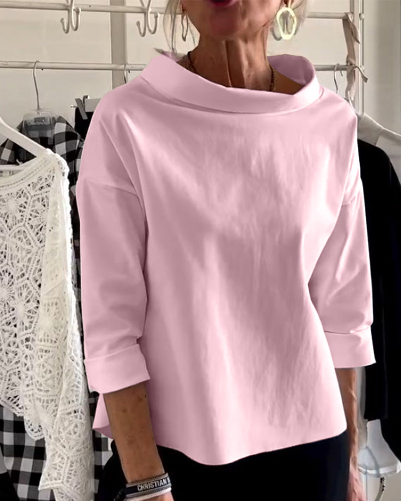 Damen Bluse rosa, 3/4-Ärmel, elegantes Design, Baumwolle, modisch, lässig, Frühling/Sommer.