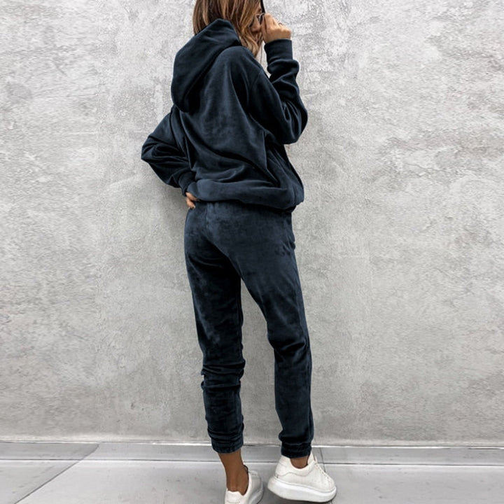 Damen-Fleece-Trainingsanzug, dunkelgrau, Kapuzenpullover und Jogginghose, bequem, modisch