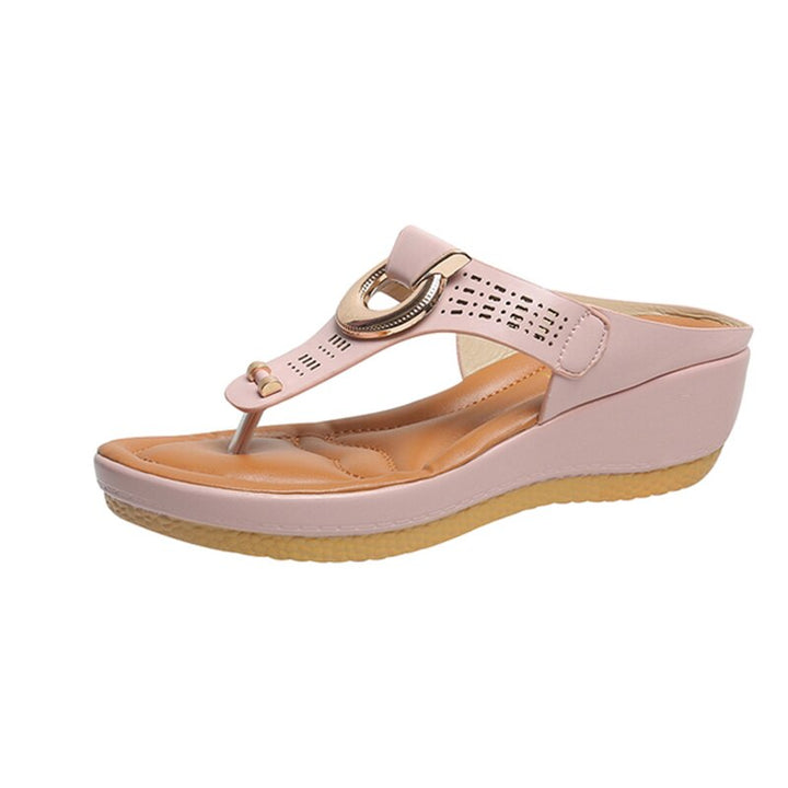 Damen Sandale Keilabsatz Rosa, Sommerschuh, PU-Leder, rutschfest, bequem, modisch