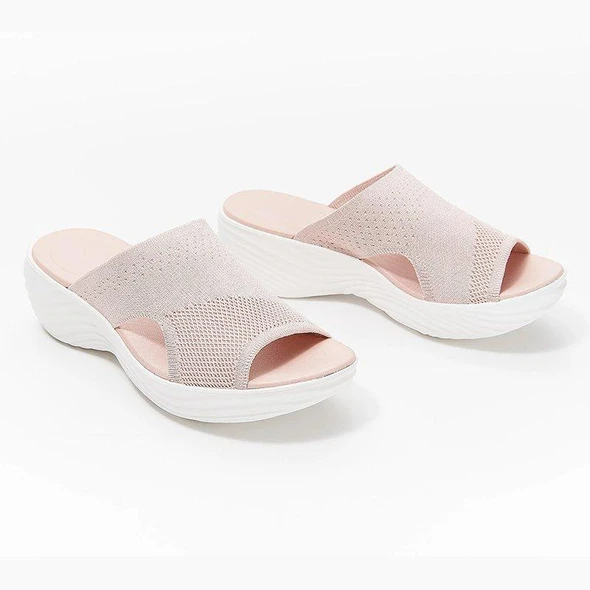 Damen Sandalen, beige, atmungsaktiv, Keilabsatz, bequem, Sommermode, rutschfest.