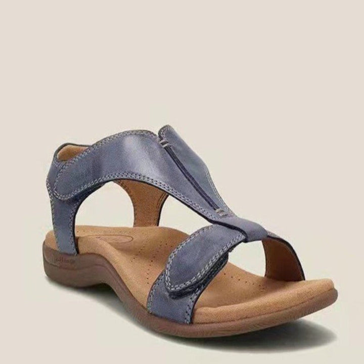 Damen Sandale blau Leder, bequeme Sommerschuhe, Klettverschluss, ergonomische Sohle
