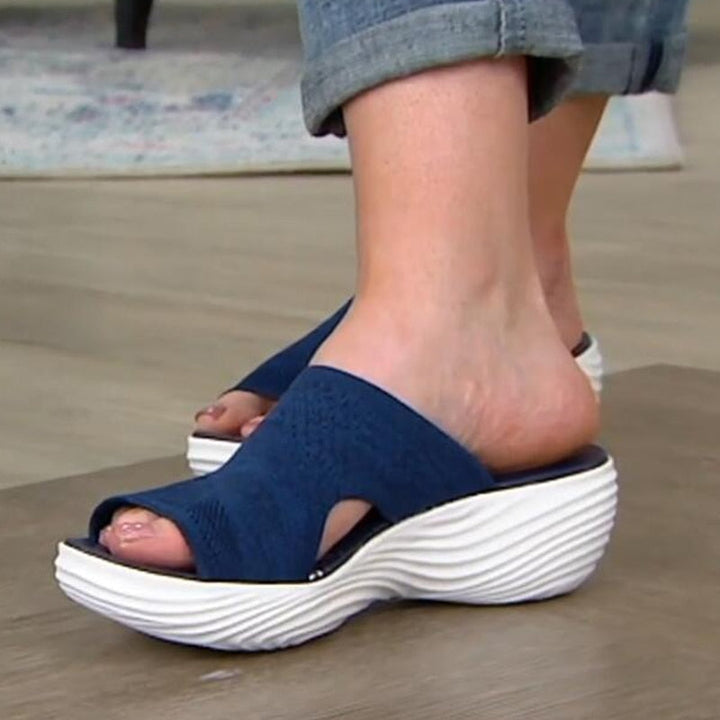Damen Sandalen Blau, Keilabsatz, bequem, atmungsaktiv, Sommermode, Freizeitkleidung