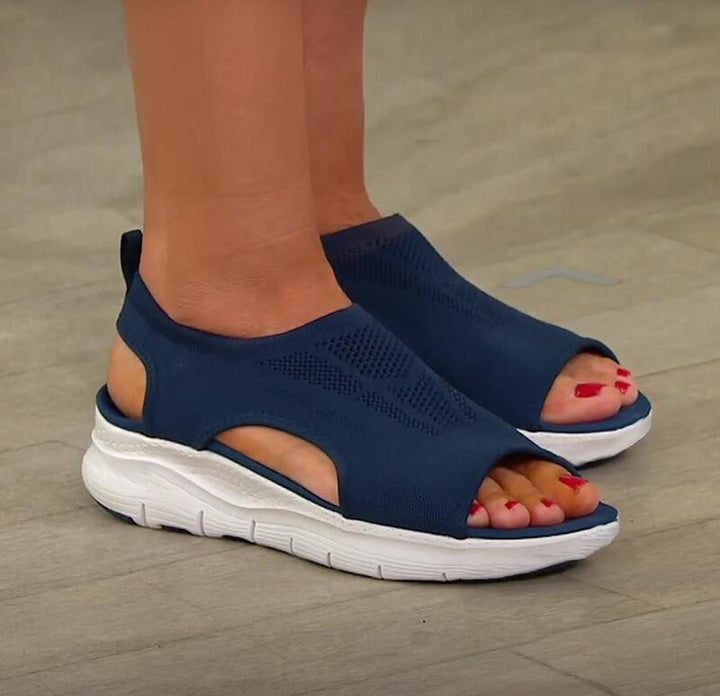 Damen Sandalen, dunkelblau, atmungsaktiv, mit weißer Sohle, bequem, Sommermode.