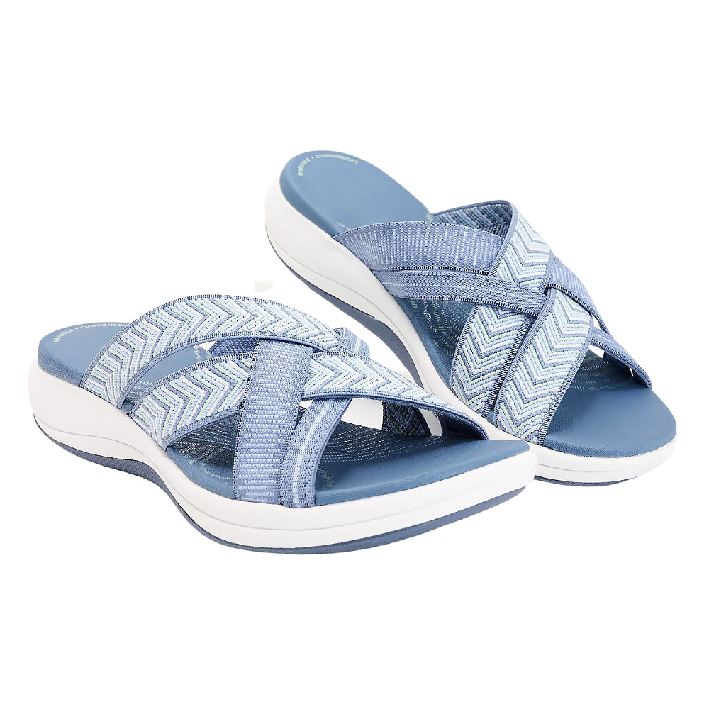 Blaue Damen-Sandalen mit Kreuzriemen, bequeme Sommerschuhe, rutschfeste Sohle.