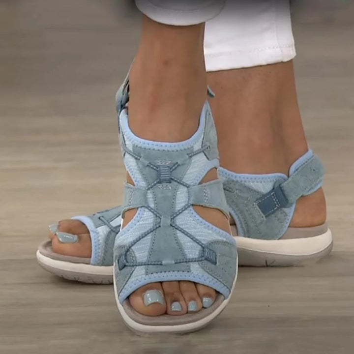 Blaue Damen-Sandalen, sportlich, bequem, Klettverschluss, ideal für Sommer und Freizeit.