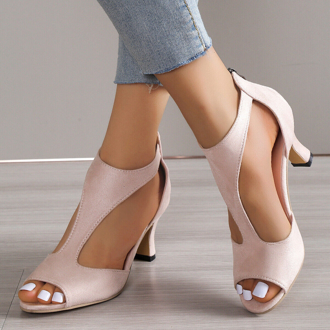 Damen High Heels Sandalen, rosa, Wildleder, offener Zeh, elegantes Design, Sommermode