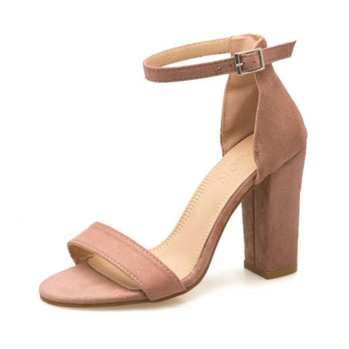 Damen Sandaletten rosa Wildleder Blockabsatz Knöchelriemen elegant Sommermode