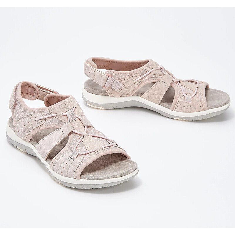 Damen Sandalen rosa Leder, sportlich, bequem, Klettverschluss, Sommermode, Outdoor-Schuhe.