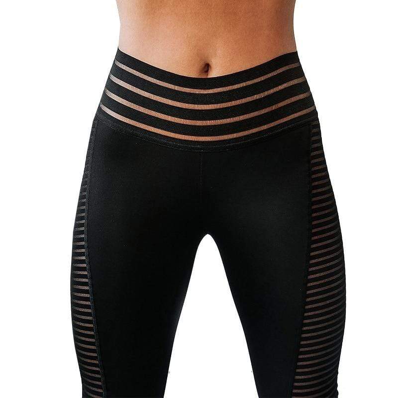 Damen-Sportleggings, schwarz, hoher Bund, Streifenmuster, figurformend, Fitnessbekleidung