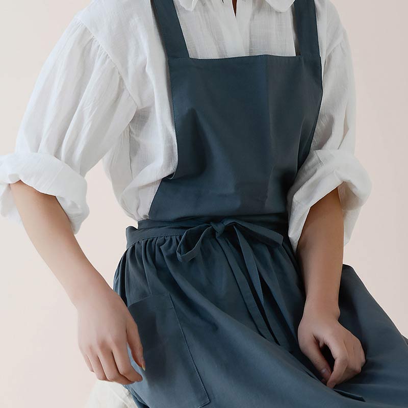 Dunkelblaue Schürze aus Baumwolle, Küchenschürze, Unisex, verstellbar, mit Tasche.