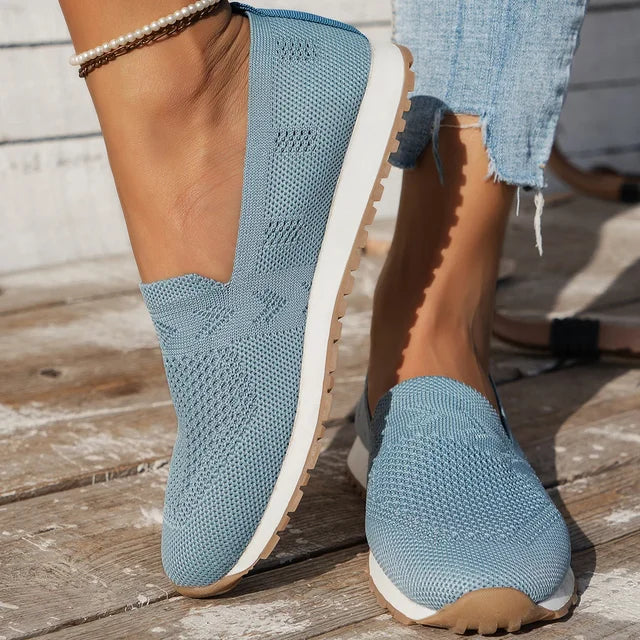 Blaue Damen-Sneaker, einfarbig, atmungsaktiv, runde Spitze, lässig, Frühling 2024.