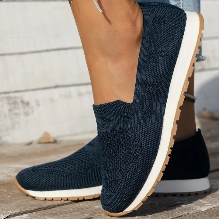 Damen-Sneaker, dunkelblau, Mesh, flach, runde Zehen, lässig, Frühling, Slip-On, 2024 Mode.