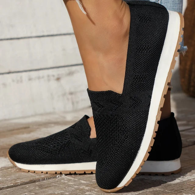 Schwarze Damen-Sneaker, atmungsaktiv, rutschfest, Frühling 2024, lässig, flach, Mesh-Material.