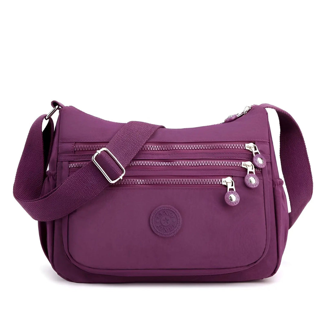 Lila Umhängetasche Damen, Nylon, mehrere Reißverschlüsse, verstellbarer Schultergurt