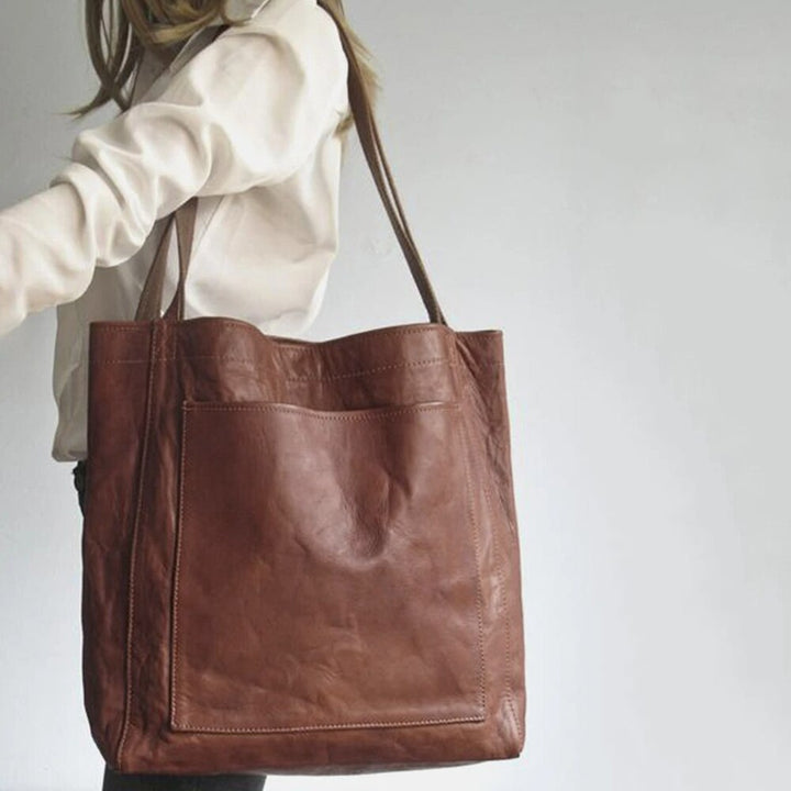 Braune Damen-Schultertasche aus weichem PU-Leder, Vintage-Stil, modisch und geräumig.