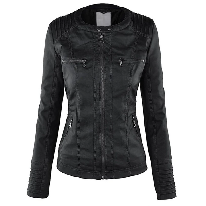 Damen Lederjacke schwarz, Reißverschlüsse, Biker-Stil, modisch, hochwertig, elegant