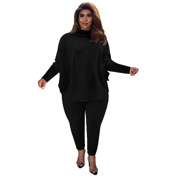 Damen Oversize Pullover Set, Schwarz, Langarm, Plus Size, Herbstmode, Bequemes Outfit