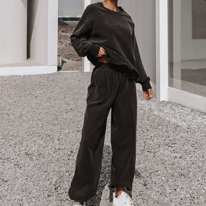 Damen-Sweatshirt und Jogginghose Set, schwarz, lässig, bequem, Freizeitkleidung, Outdoor.