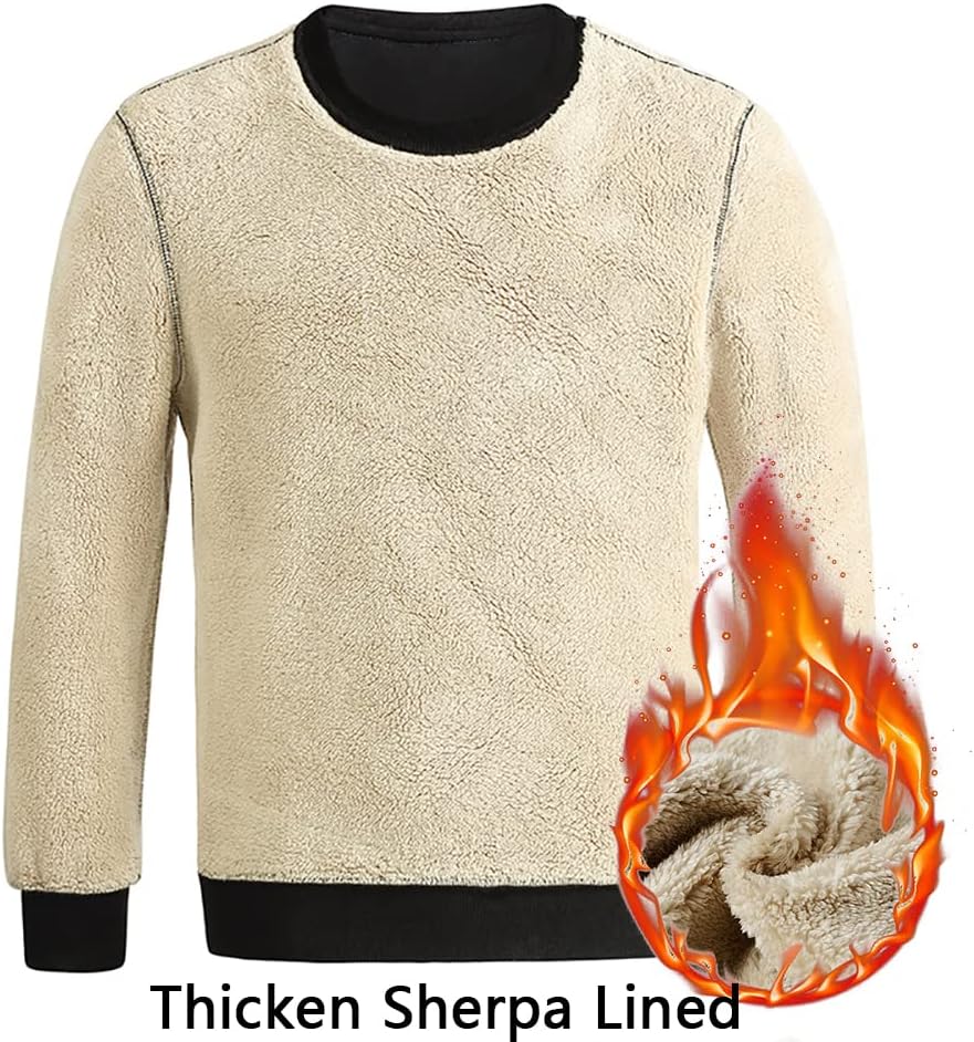 Beige Sherpa-Pullover, dick gefüttert, warm, Wintermode, Unisex, gemütlich, flauschig.