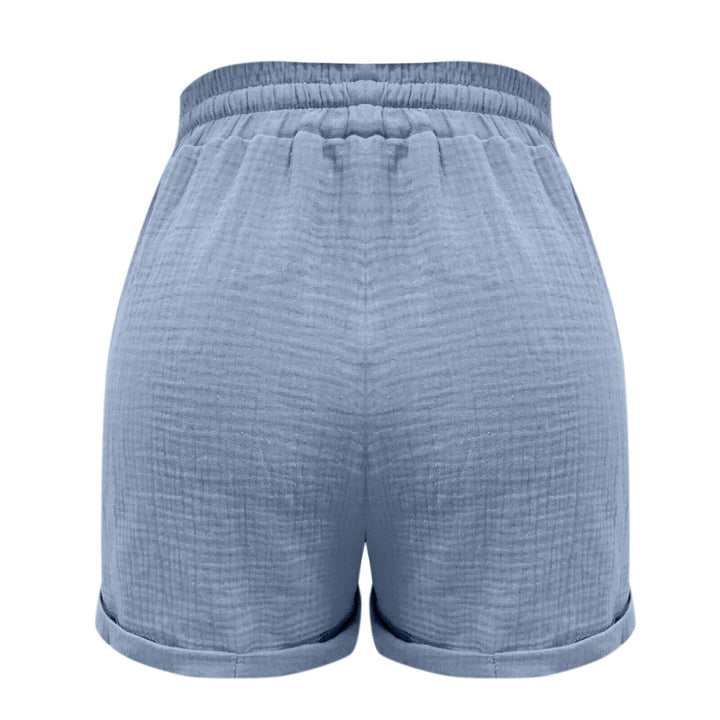 Hellblaue Damen-Shorts aus Baumwolle, elastischer Bund, Sommermode, bequem und stilvoll.