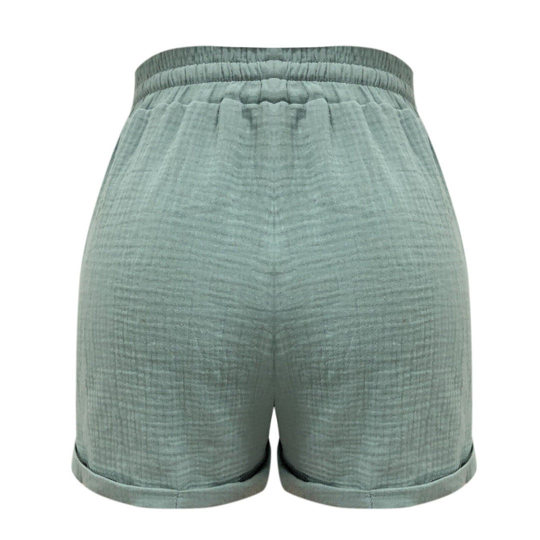 Grüne Damen-Shorts aus Baumwolle, elastischer Bund, lässiger Stil, Sommermode.