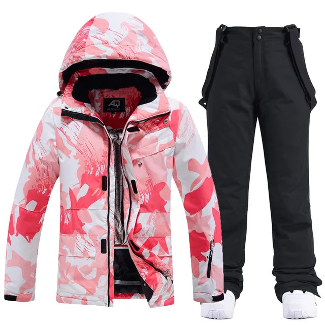 Damen Skianzug, rosa-weiß, winddicht, wasserdicht, Jacke und Hose, Wintermode.