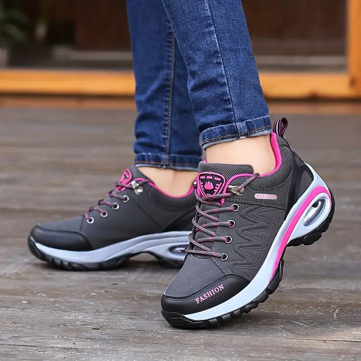 Damen-Wanderschuhe, grau-pink, atmungsaktiv, rutschfest, Outdoor-Sneaker, Freizeitmode.