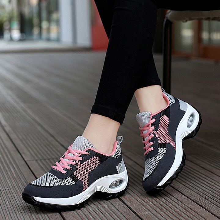Damen Sneaker, grau-rosa, atmungsaktiv, Mesh, Sportschuhe, modisch, bequem, Freizeit.
