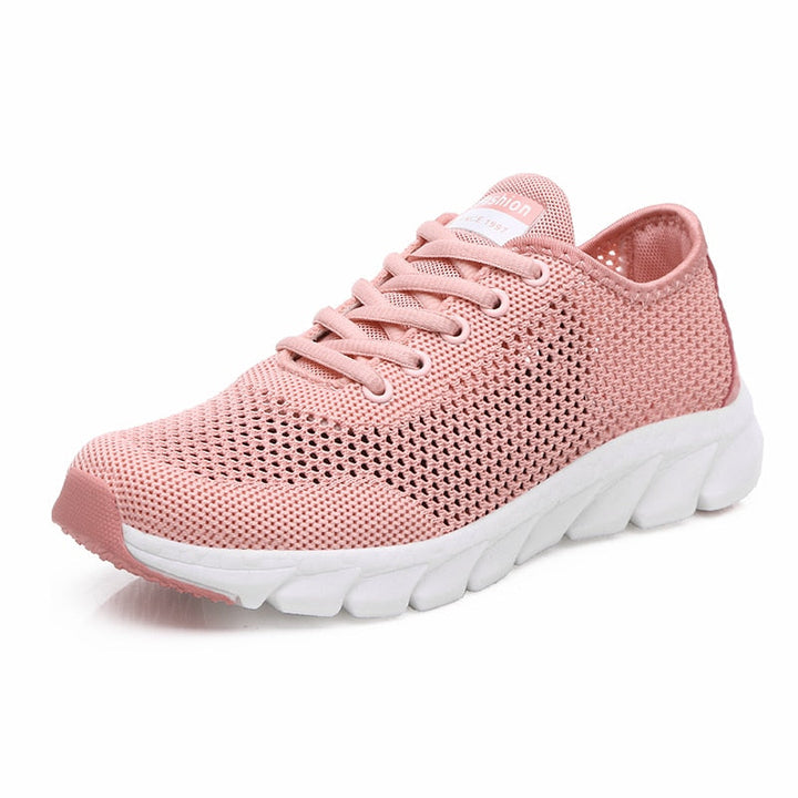 Rosa Damen-Sneaker, atmungsaktiv, Mesh, sportlich, bequem, modisch, weiße Sohle.