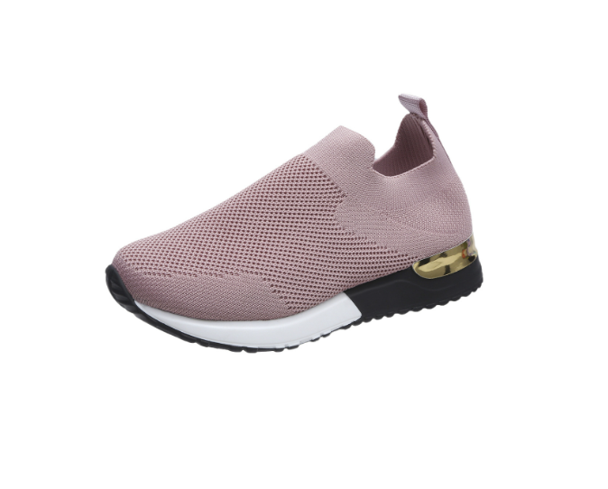 Rosa Damen-Sneaker, atmungsaktiv, Strickmaterial, rutschfeste Sohle, modisch, bequem.