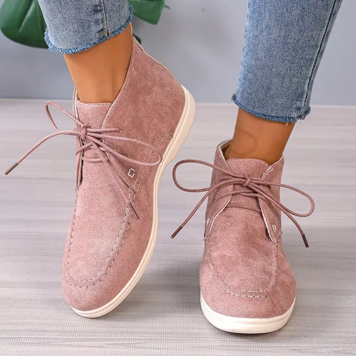 Damen Stiefeletten rosa Wildleder, Schnürschuhe, bequeme Freizeitschuhe, modisch, elegant.