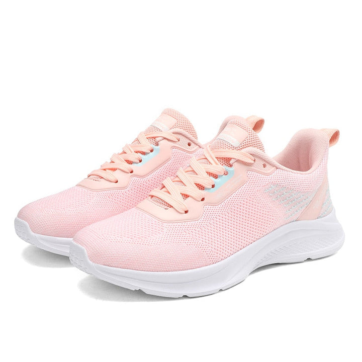 Damen Sneaker rosa, atmungsaktiv, Mesh-Obermaterial, weiße Sohle, modisch, bequem, sportlich.