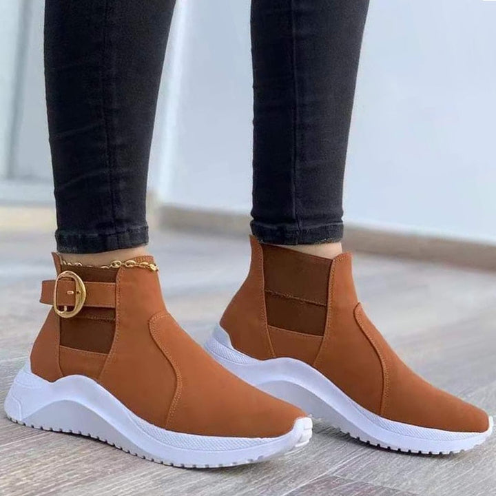 Damen Sneaker Stiefeletten, braun, mit weißer Sohle, modisch, bequem, für Herbst/Winter.