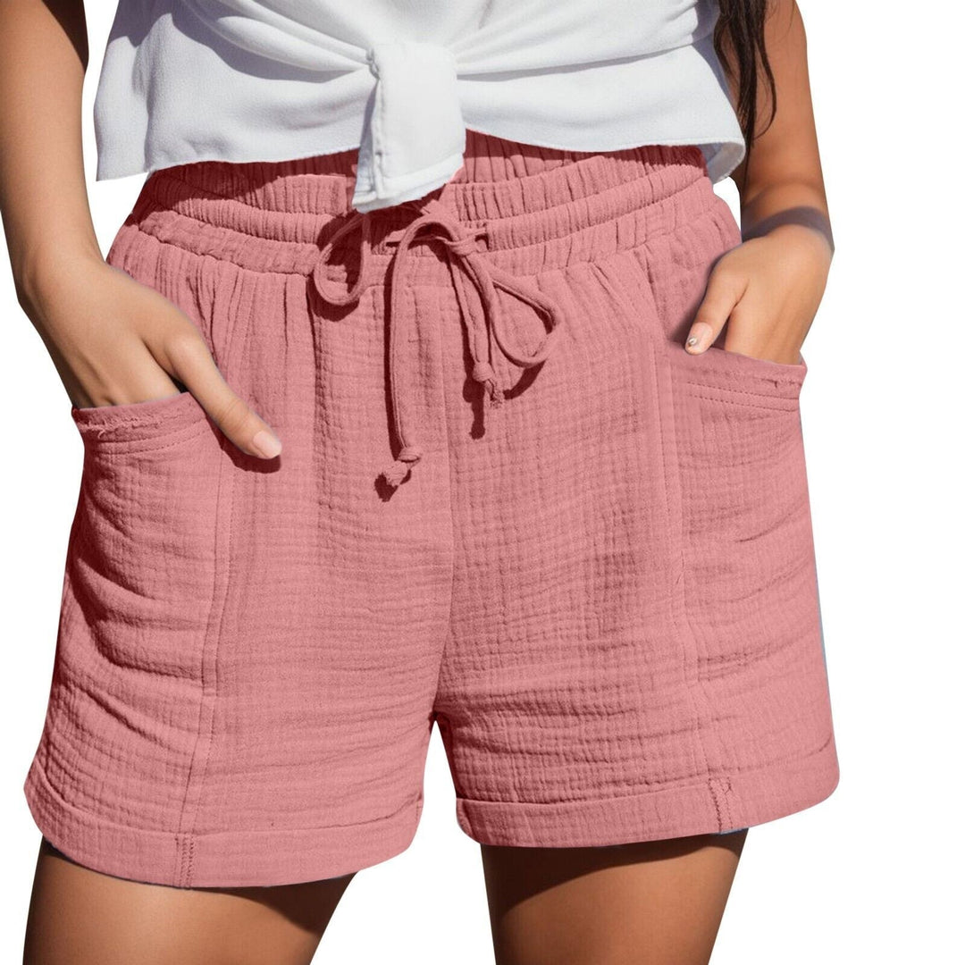 Damen Sommer Shorts rosa, Baumwolle, Kordelzug, Taschen, Freizeitmode, bequem.