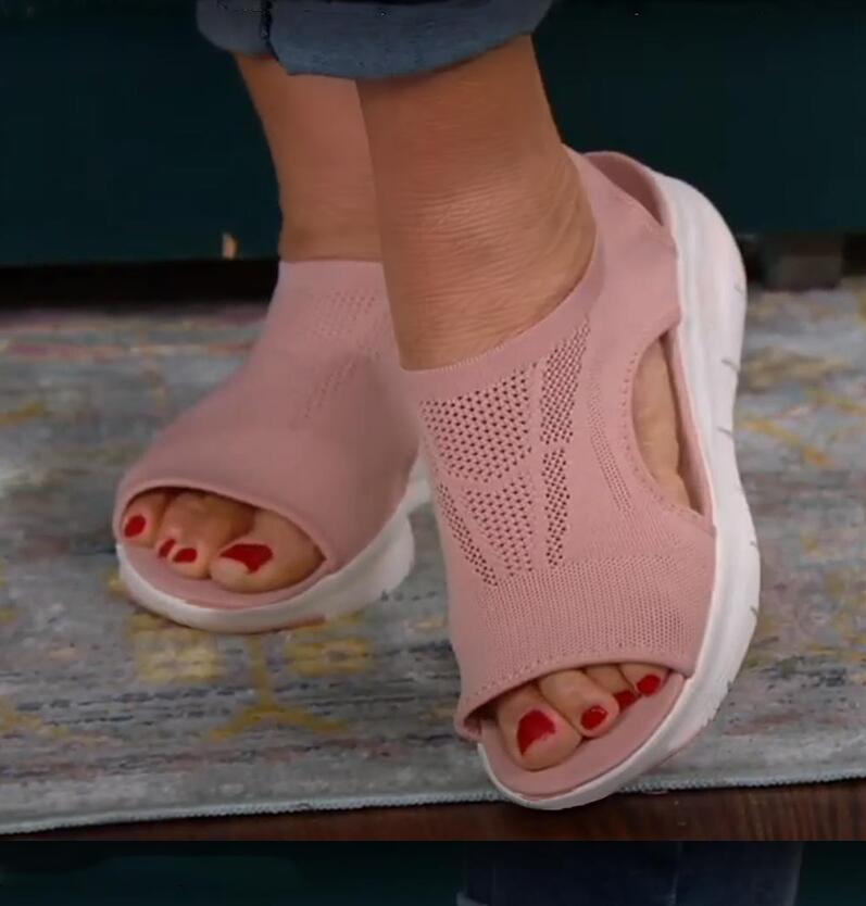 Rosa Damen-Sandalen, atmungsaktiv, bequem, mit Keilabsatz, ideal für Sommermode.