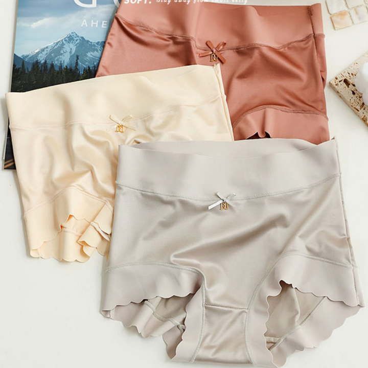 Damen Seamless Unterwäsche Set, Satin, Beige, Rosa, Komfort, Atmungsaktiv, Spitze, Mode.