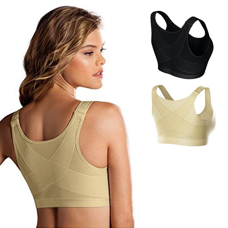 Damen Sport-BH Set, beige und schwarz, nahtlos, Rückenansicht, bequem, atmungsaktiv.