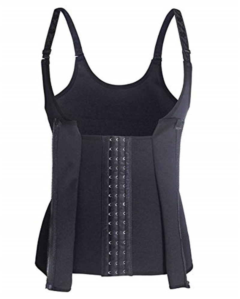 Schwarzes Neopren-Taillenmieder mit Hakenverschluss, verstellbare Träger, Shapewear für Damen.