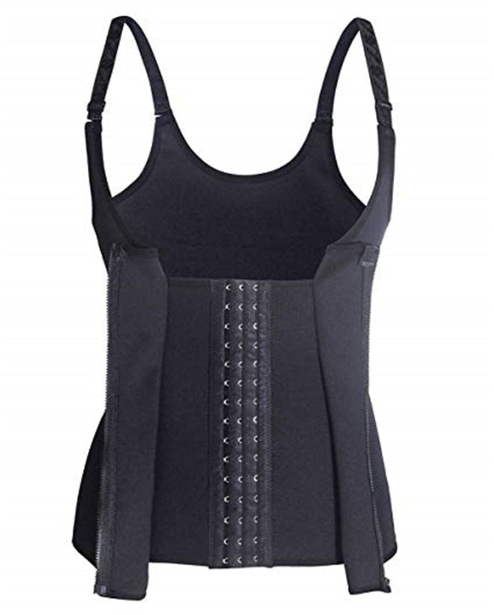 Schwarzes Neopren-Taillenmieder mit Hakenverschluss, verstellbare Träger, Shapewear für Damen.