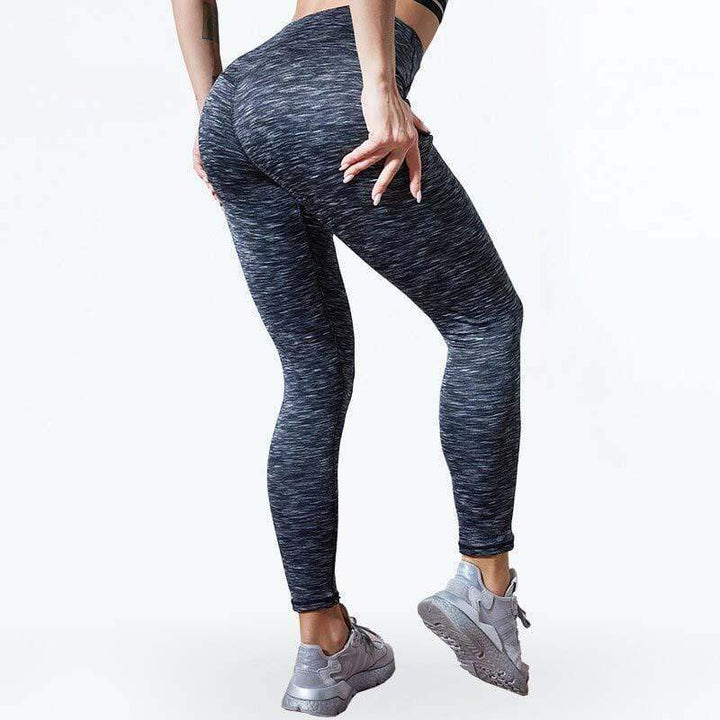 Damen Sport-Leggings, grau meliert, figurformend, ideal für Fitness und Yoga.