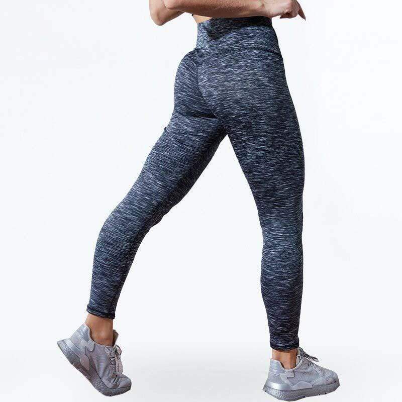 Damen Sport-Leggings, grau meliert, figurformend, hoher Bund, Fitnessbekleidung.