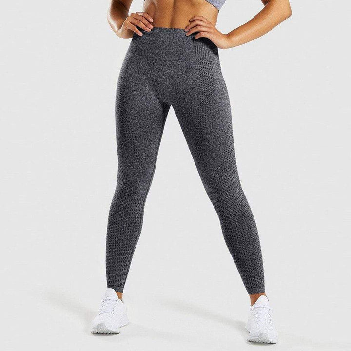 Damen graue Leggings, nahtlos, figurformend, Sportbekleidung, hohe Taille.