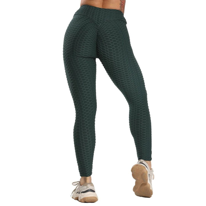Dunkelgrüne Leggings mit Wabenmuster, hoch tailliert, Sportbekleidung, Damenmode.