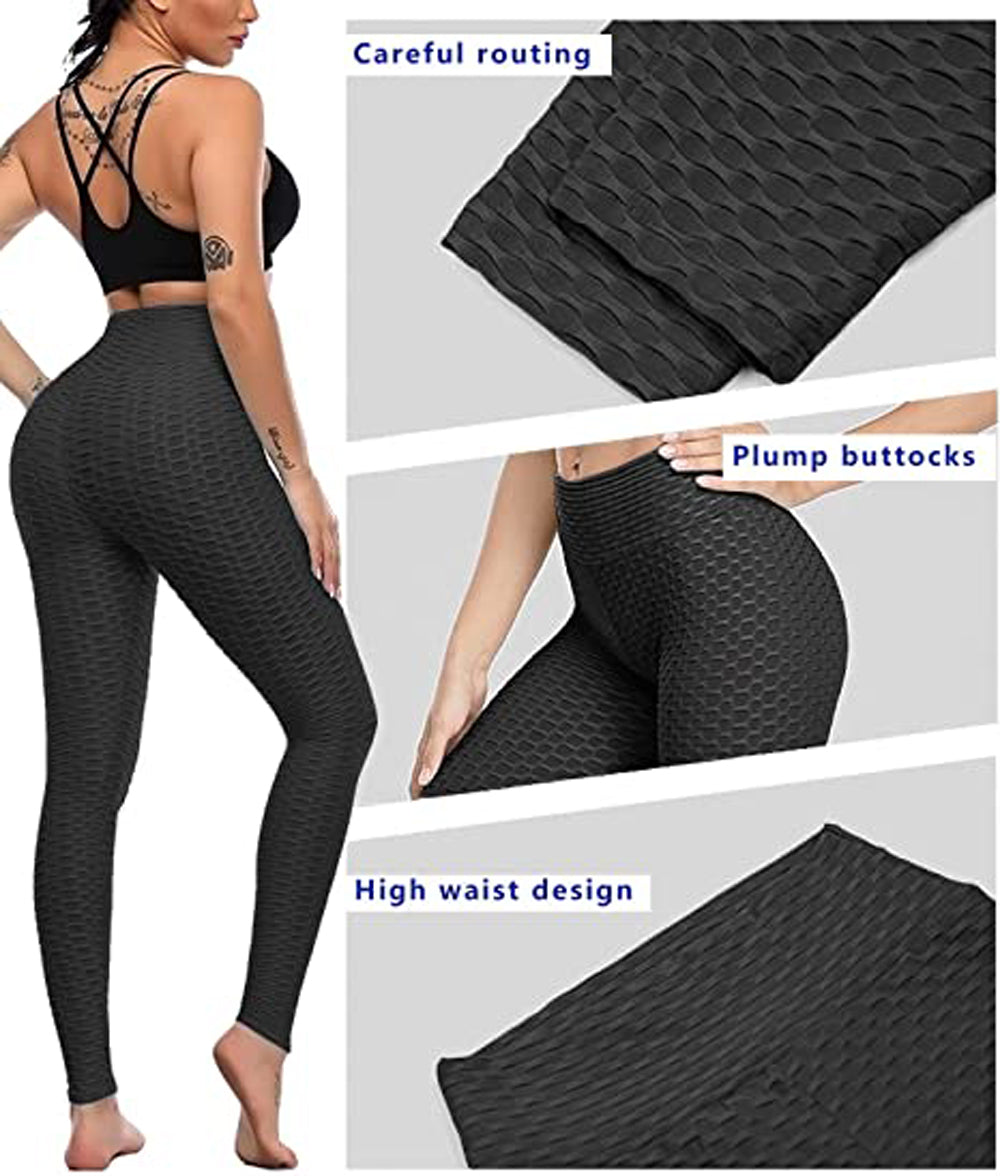 Damen Leggings schwarz, nahtlos, hohe Taille, Po-liftend, strukturierte Fitnesshose.