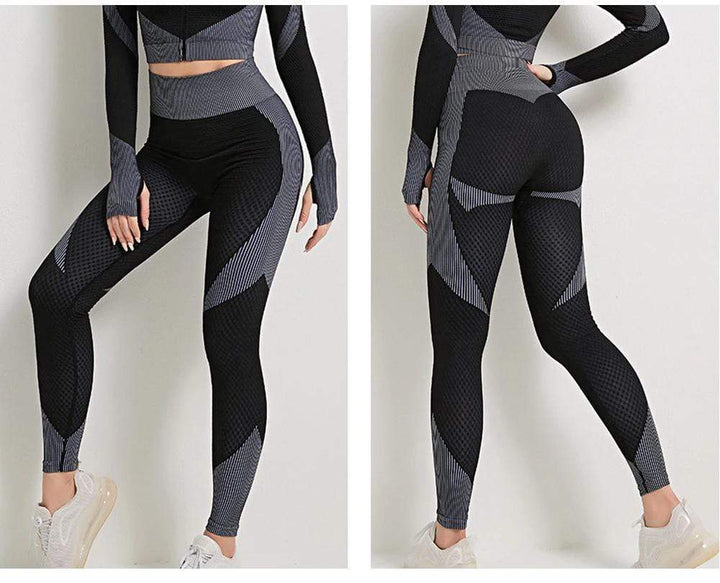 Schwarze und graue Damen-Sportleggings, nahtlos, figurformend, für Fitness und Yoga.