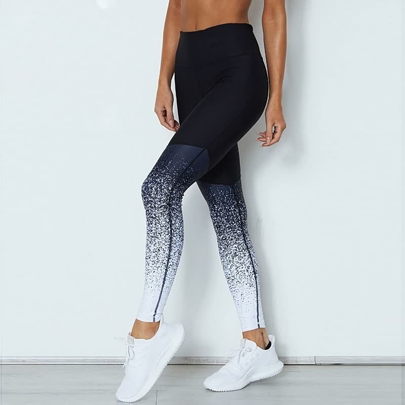Damen Sportleggings schwarz-weiß, Ombré-Design, hoch tailliert, Fitnessmode, bequem.