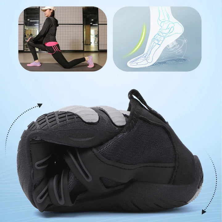 Schwarzer Gymnastikschuh, flexibel, rutschfest, ideal für Fitness und Tanz, Damen-Sportbekleidung.