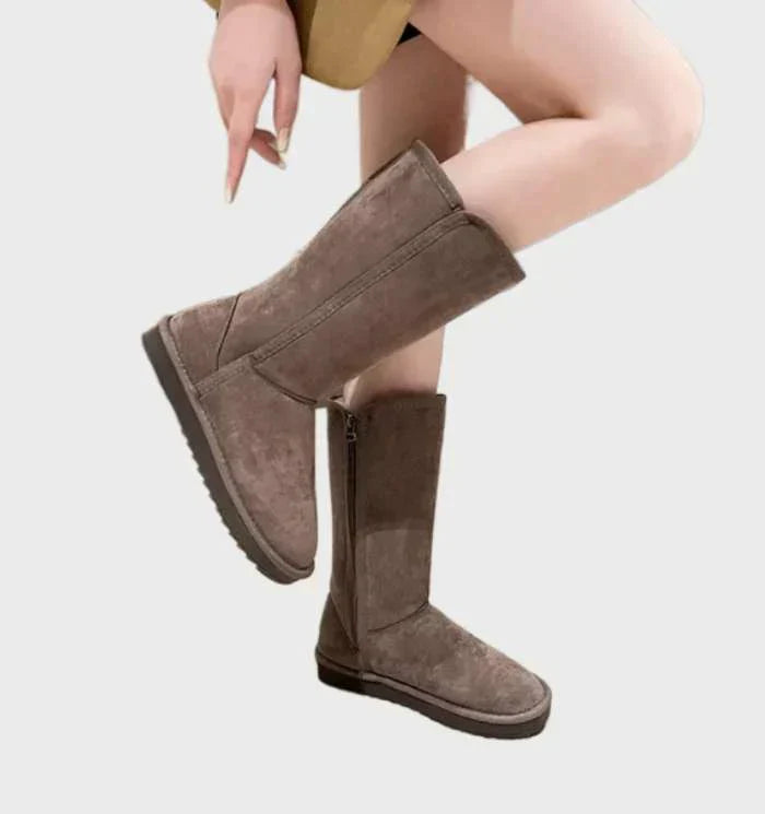 Damen Stiefel braun Wildleder, kniehoch, Reißverschluss, modisch, bequem, Herbst Winter.