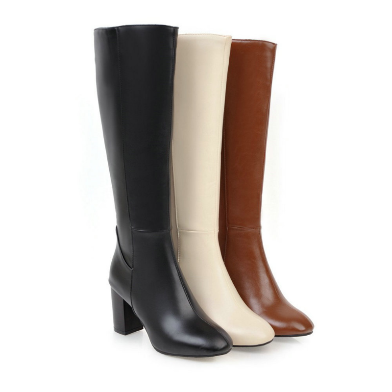 Damenstiefel mit Absatz, schwarz, beige, braun, Leder, elegant, Reißverschluss, modisch.