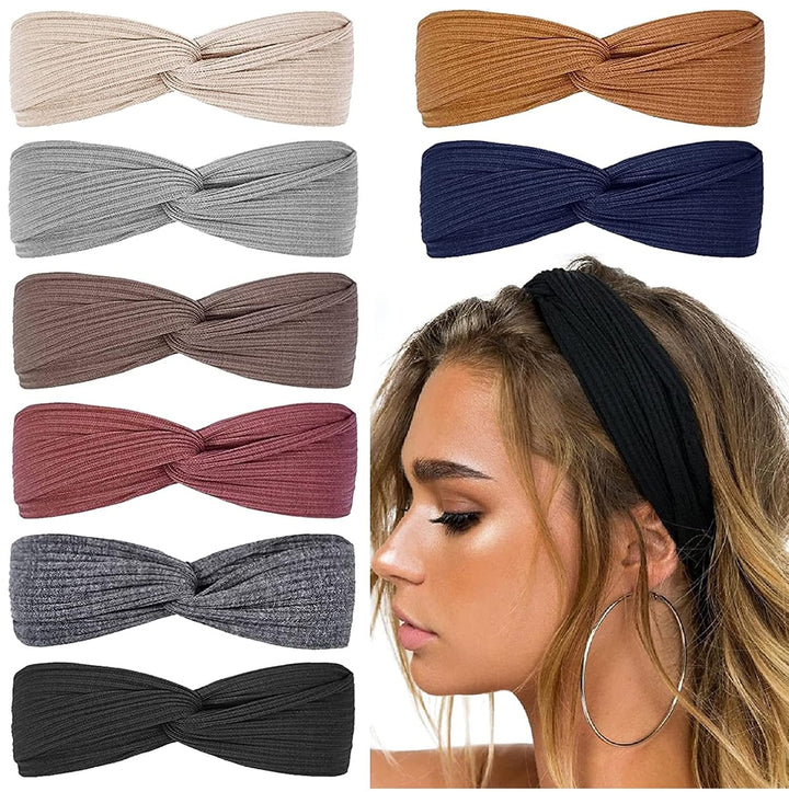 Damen Stirnband Set, 8 Stück, elastisch, Baumwolle, verschiedene Farben, Haaraccessoire.